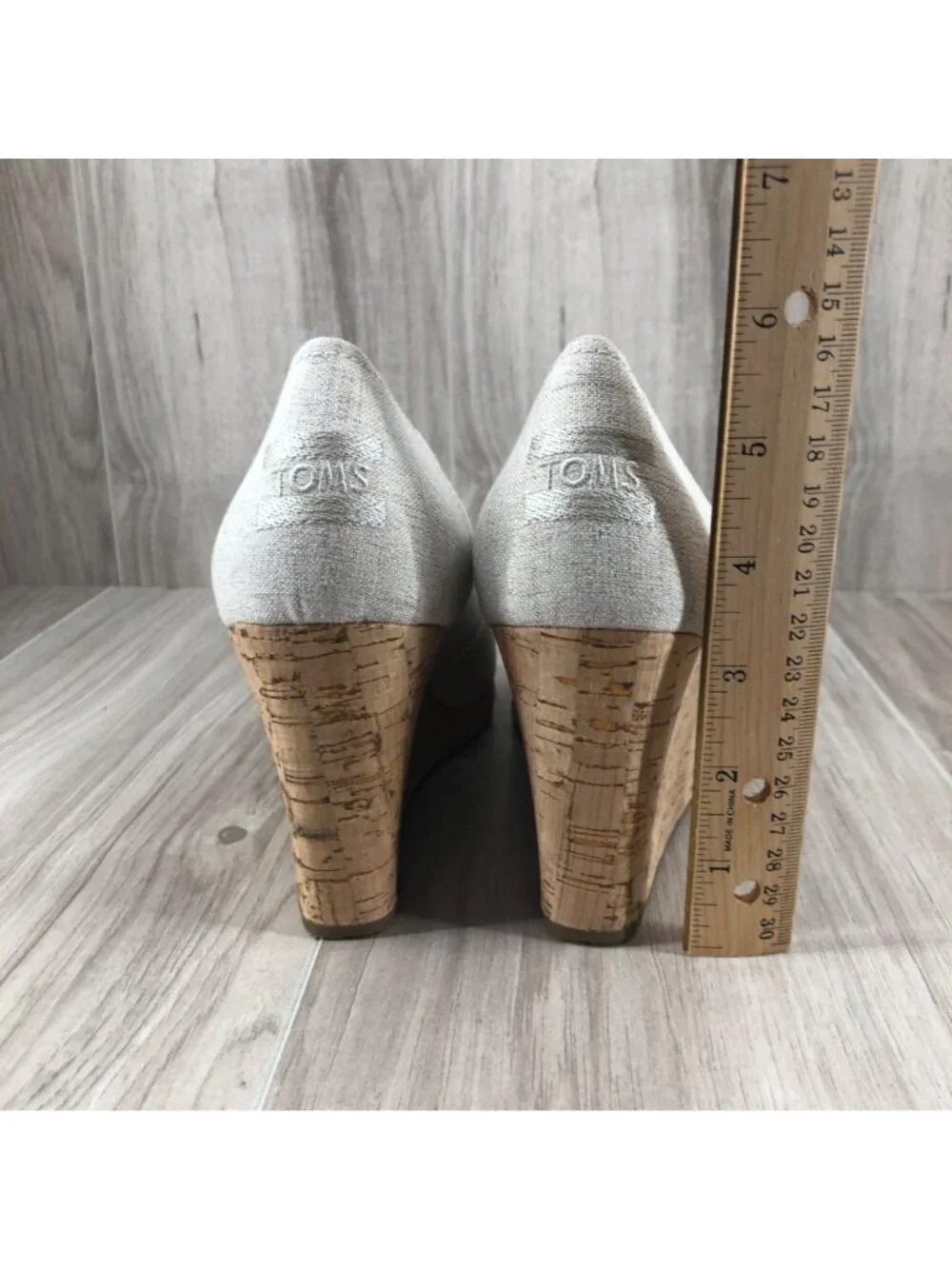 Toms Wedges Womens 8 Tan Slip On Peep Toe Cork Wedge Shoes
